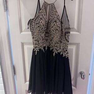 Dave & Johnny Black and Gold Embellished Dress